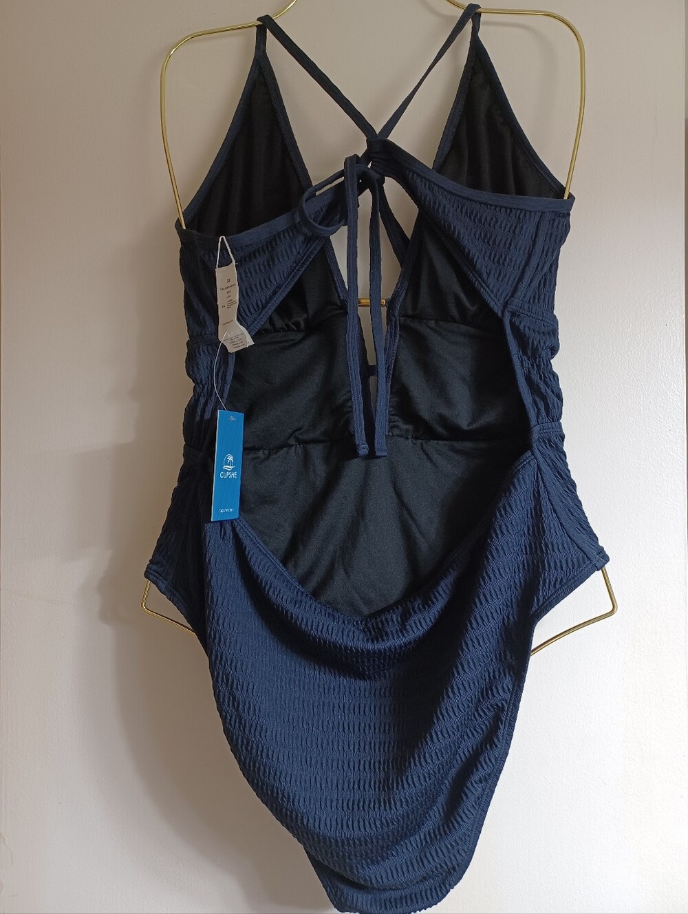 Textured Navy One-Piece Swimsuit with Crossover Tie Back XL - Picture 2 of 7